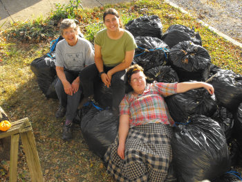 Collecting leaves for the garden.