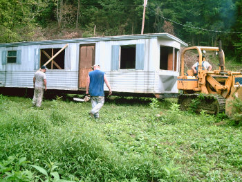 Pulling the trailer into the yard.