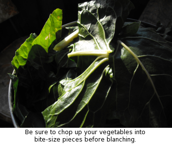 Be sure to chop your vegetables into bite-sized pieces before blanching.