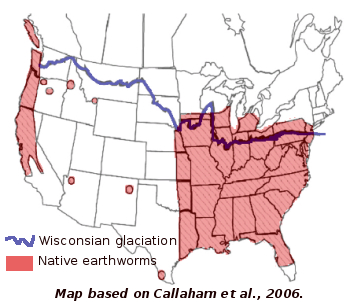 Map of native earthworm populations in the U.S.