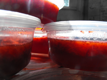 Strawberry freezer jam.