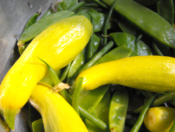 Squash, beans, and snow peas