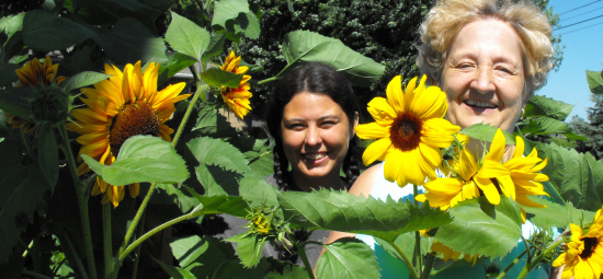 Rose Nell and Anna with sunflowers