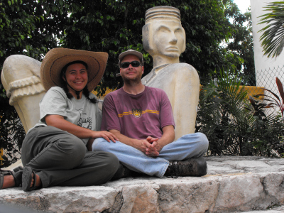 Mark and me, posing against a replica Mayan statue