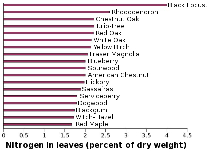 Nitrogen content of various tree leaves