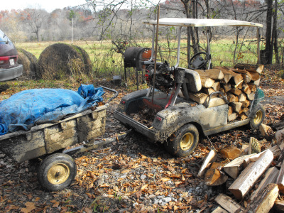 Hauling leaves in the heavy hauler