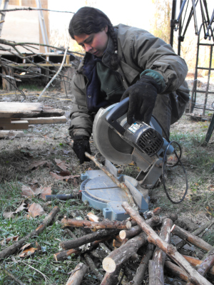 Cutting up kindling with the miter saw.