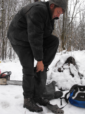 Mark changing into waders