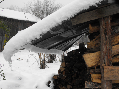 Wod shed in the snow