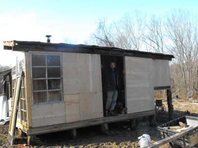 The finished exterior of the storage building