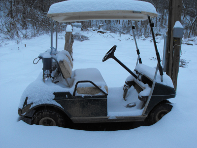 Golf cart in the snow