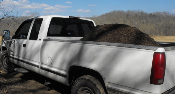 truck load of mulch close up