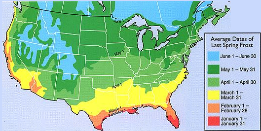 Map of spring frost free dates