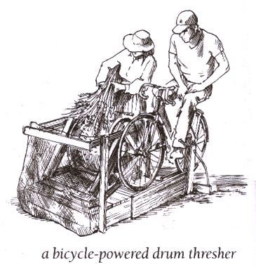 DIY pedal-power drum thresher