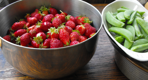 Strawberries and sugar snap peas