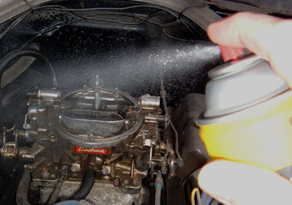 Can of Starting Fluid Spray in action