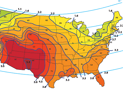 Typical Winter Peak Sun Hour map