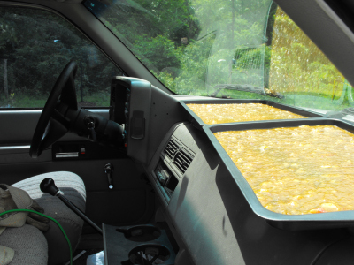 Drying peach leather in a car