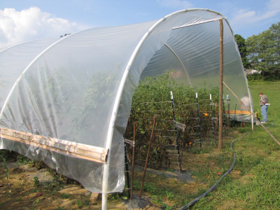 Closeup of a homemade hoop house