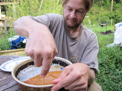 Cutting a butternut pie