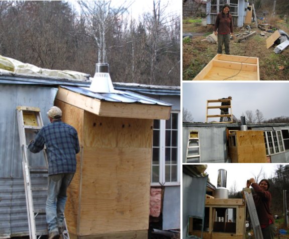 mobile home woodstove roof project