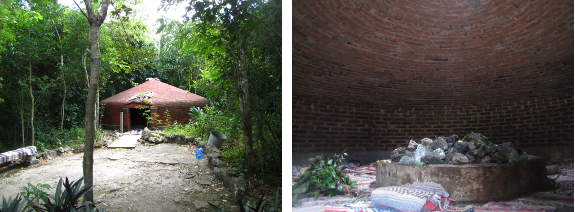Mayan steam lodge, outside and inside