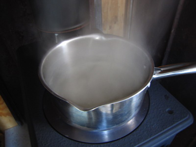 Heating water on the wood stove