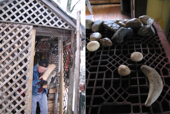 Wood shed and rocks to warm your hands