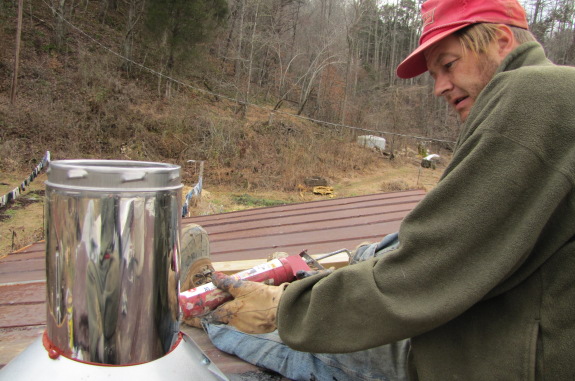 on the roof with caulk