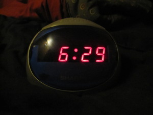 alarm clock close up at 6:36 in the am