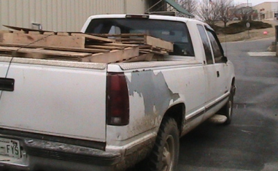 pick up truck full of pallets