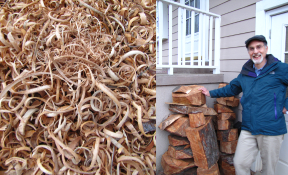 Bowl-turner uses wood shavings as mulch in the garden