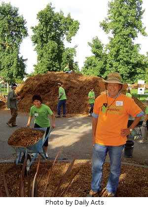 A community mulching together