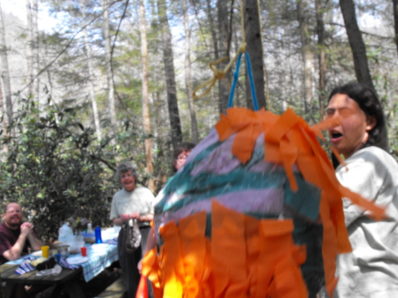 Hoisting the pinata