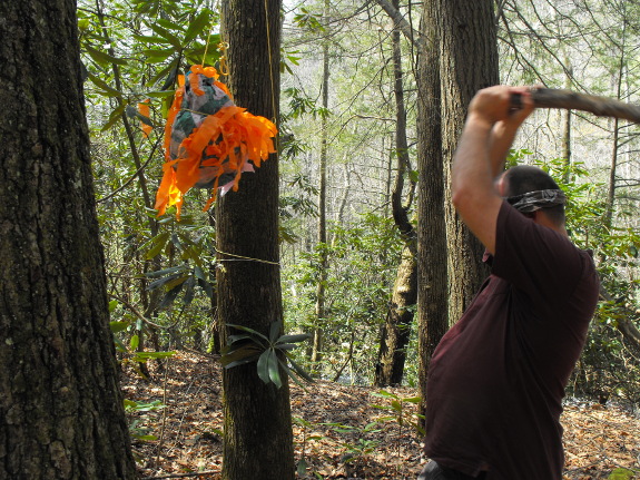 Joey whacking the pinata