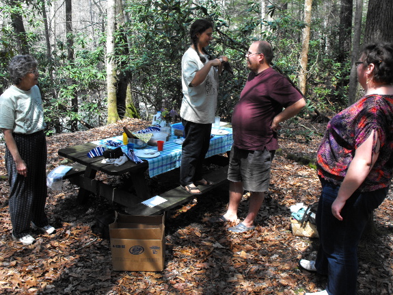 Standing on the picnic table