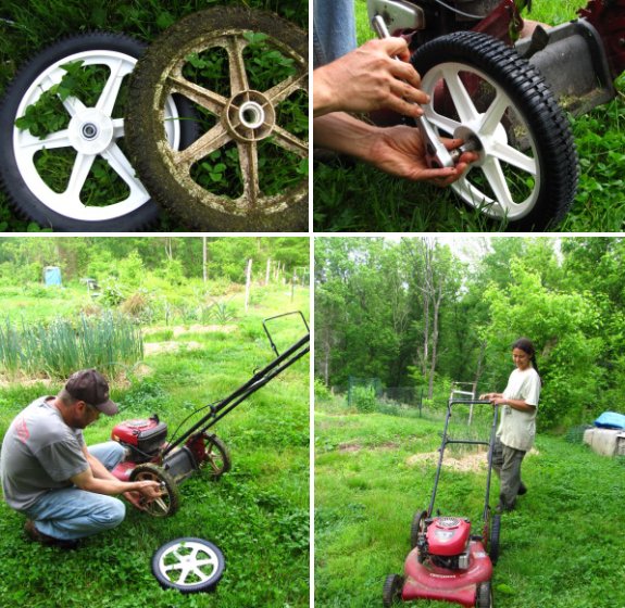 rear wheel replacement procedure on a Craftsman walk behind mower