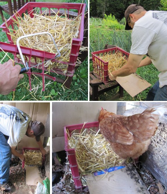 A product called "File Crate" works well for a broody ben nest box