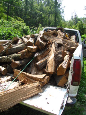 Hauling firewood in a pickup