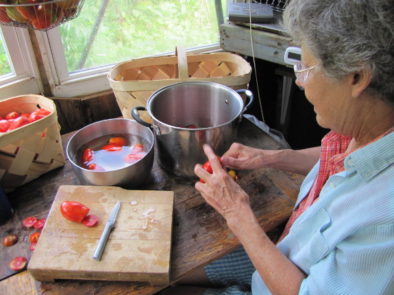 Cutting up tomatoes