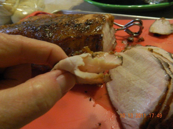 Thinly slice pork