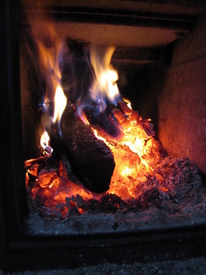 Fire in a wood stove