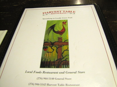 Harvest Table menu