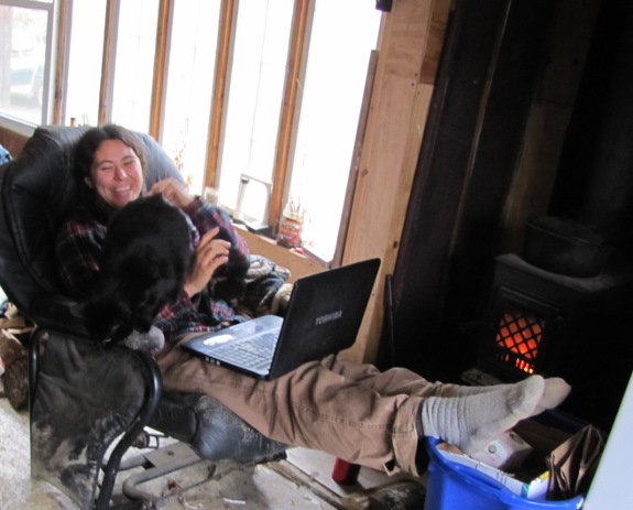 Writing in front of the fire