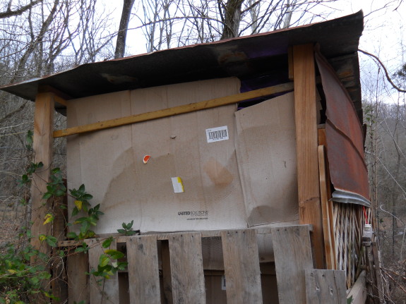 chicken coop wall made from scrap cardboard