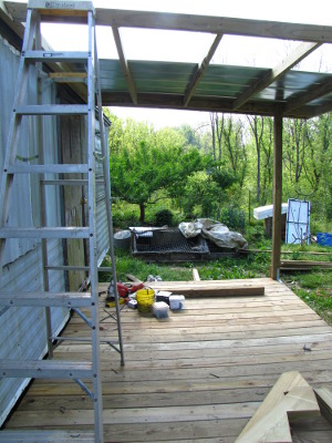 Cross-wise rafters on a porch