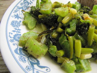 Broccoli and garlic scapes