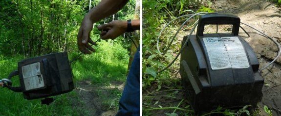 using a portable winch to pull out a small car