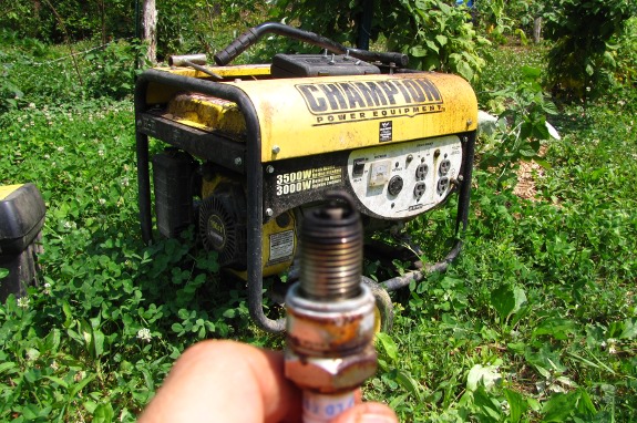 Fouled spark plug of a medium sized generator