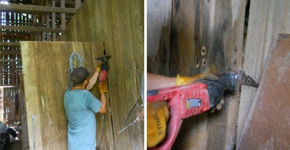 Using a reciprocating saw to delete an unwanted barn door